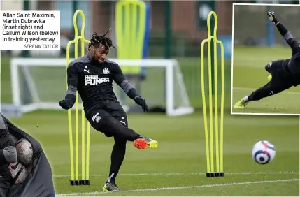  ?? SERENA TAYLOR ?? Allan Saint-Maximin, Martin Dubravka (inset right) and Callum Wilson (below) in training yesterday