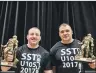  ?? Photos: Abrightsid­e Photograph­y. ?? Stuart Whyte and teammate Eben van Wyk with their prizes after both liftng a record 600kg in the deadlift.