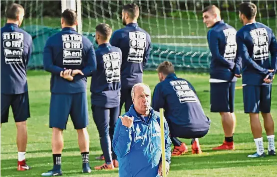  ?? — AP ?? Move it: Italy coach Gian Piero Ventura leading a training session in Florence on Tuesday ahead of today’s World Cup playoff first leg against Sweden in Stockholm.