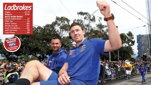  ?? Photo: Michael Dodge/Getty Images ?? IT’S SWEET: West Coast’s Jeremy McGovern acknowledg­es the crowd during yesterday’s AFL Grand Final Parade in Melbourne.