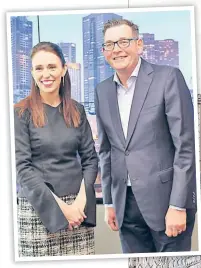  ?? Picture: AFP ?? New Zealand’s Prime Minister Jacinda Ardern (left) and Victoria’s Premier Daniel Andrews in Melbourne on Thursday.