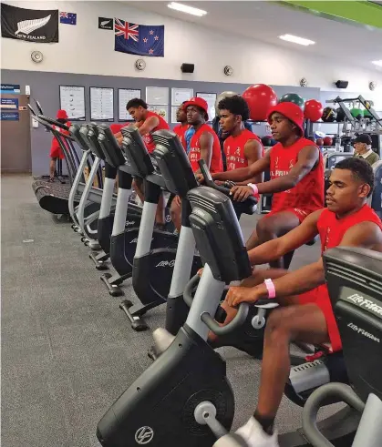  ?? Photo: River Ba Rugby Facebook ?? Members of the AJ Pallet Ba Under-18 rugby sevens team at a gym session on December 15, 2022, in New Zealand.