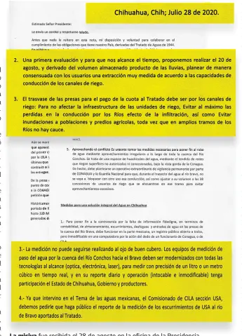  ??  ?? La misiva
fue recibida el 28 de agosto en la oficina de la Presidenci­a