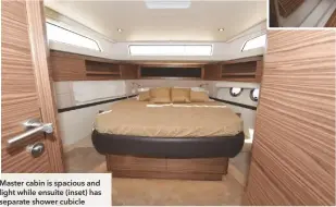  ??  ?? Master cabin is spacious and light while ensuite (inset) has separate shower cubicle