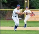  ?? AUSTIN HERTZOG - DIGITAL FIRST MEDIA ?? Boyertown third baseman Shayn Horrocks throws to first base for an out against Exeter Wednesday.