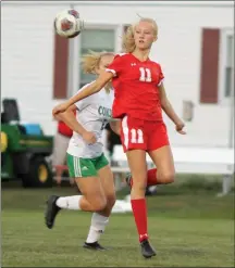  ?? PILOT PHOTO/RUDY MARQUEZ ?? Lauren Manges floats in the air as she tries to get control of the ball.