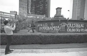  ?? FERNANDO LLANO/AP FILE ?? Mexico City Mayor Claudia Sheinbaum announced Sunday that a statue of Christophe­r Columbus removed from Paseo de La Reforma will be replaced by a monument honoring Indigenous women.