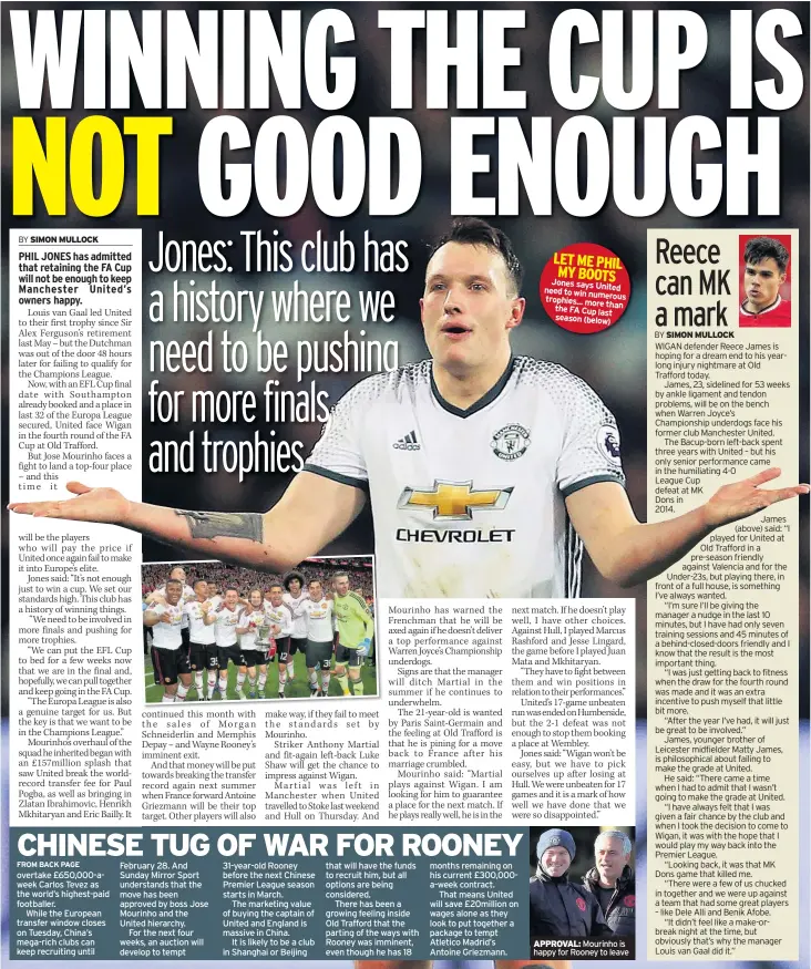  ??  ?? LET ME PHIL MY BOOTS APPROVAL: Mourinho is happy for Rooney to leave