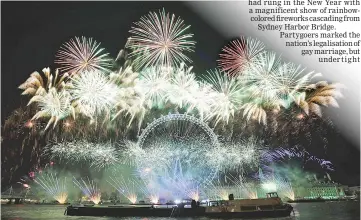  ??  ?? Fireworks explode around the London Eye during New Year’s celebratio­ns in central London just after midnight. — AFP photo