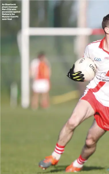  ??  ?? An Ghaeltacht player/manager Marc Ó Sé wins possession against Mallow in the Munster Club IFC semi-final