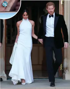  ??  ?? Close up of the ring worn by the Duchess of Sussex, which belonged to Diana, Princess of Wales, as she leaves Windsor Castle with Prince Harry after their wedding to attend an evening reception at Frogmore House. Photo: PA