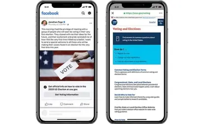  ??  ?? Facebook has already started labelling all posts about voting by federal elected officials and candidates in the US. Photograph: AP