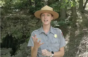  ?? The Sentinel-Record/Andrew Mobley ?? ■ Kendra Barat, Hot Springs National Park volunteer coordinato­r, discusses this year’s Trail Recovery Leaders Project.