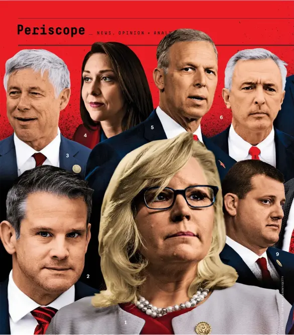  ??  ?? THE GOP IMPEACHERS 1.Liz Cheney, Wyoming 2. Adam Kinzinger, Illinois 3. Fred Upton, Michigan 4. Jaime Herrera Beutler, California 5. Tom Rice, South Carolina 6. John Katko, New York 7. Dan Newhouse, Washington 8. Peter Meijer, Michigan 9. David Valadao, California 10. Anthony Gonzalez, Ohio