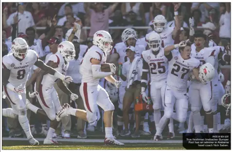  ?? PHOTO BY BEN GOFF ?? True freshman linebacker Bumper Pool has an admirer in Alabama head coach Nick Saban.