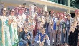  ?? ANI PHOTO ?? A bridegroom with baraat at a polling booth in Manali.