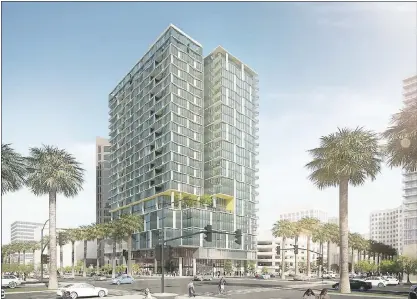  ??  ?? A 24-story residentia­l tower has been proposed for downtown San Jose at the corner of Almaden Boulevard and Park Avenue.