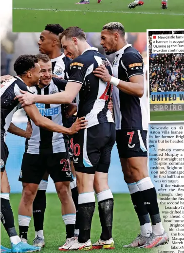  ?? ?? ■ Newcastle fans unveil a banner in support of Ukraine as the Russian invasion continues