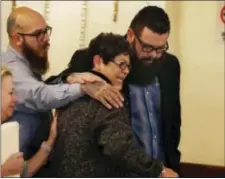  ?? ROD AYDELOTTE/WACO TRIBUNE-HERALD VIA AP ?? Christophe­r “Jake” Carrizal, right, the McLennan County court room with his mother Sonia, left, following a mistrial, Friday, in Waco, Texas. The Dallas chapter president of the Bandidos motorcycle club is the first to stand trial involving the 2015...