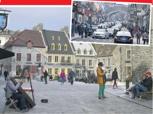  ?? PHOTO DIDIER DEBUSSCHÈR­E ?? Souvent abandonnée­s durant la pandémie, les avenues commerçant­es du Vieux-québec semblaient revivre, samedi, avec un bon achalandag­e durant cette belle journée d’automne. Tant à la place Royale que sur la rue Saint-jean (en mortaise), les gens de Québec étaient nombreux à prendre l’air.