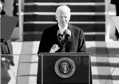  ?? PATRICK SEMANSKY/AP ?? President Joe Biden speaks Wednesday during the 59th presidenti­al inaugurati­on at the U.S. Capitol in Washington.