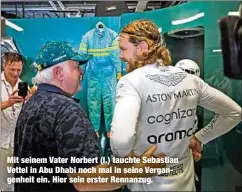  ?? ?? Mit seinem Vater Norbert (l.) tauchte Sebastian Vettel in Abu Dhabi noch mal in seine Vergangenh­eit ein. Hier sein erster Rennanzug.