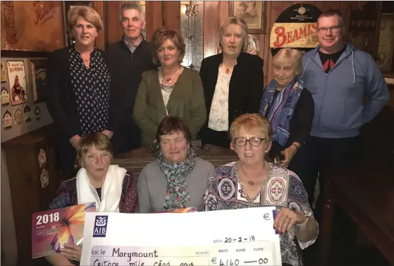  ??  ?? The Aghinagh Comhaltas and the Coachford Altlier Art group presenting the cheque from the proceeds of their 2018 Calendar to Anne O Mahony of the Friends of Marymount.