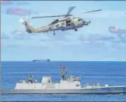  ?? PTI ?? The naval exercise in the Indian Ocean on July 20. n