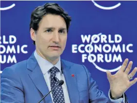  ??  ?? Prime Minister of Canada Justin Trudeau speaking at the World Economic Forum in Davos, Switzerlan­d.