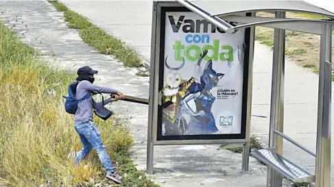  ?? MERY GRANADOS, JHON ROBLEDO Y CORTESÍA ?? En esta imagen se observa cómo un vándalo ataca un paradero de buses.