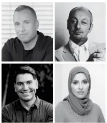  ??  ?? Clockwise (from top right): Piero Lissoni, Jazia Al Dhanhani, Michael Aram and Michael Seum