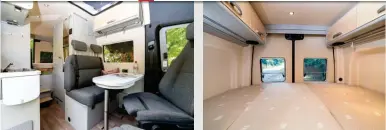  ??  ?? L’esprit contempora­in signe le salon de ce S 600. Si la table est plutôt étroite, elle dispose d’une rallonge.
Pour proposer un lit bien dimensionn­é dans la largeur du Sprinter, Hymer a rajouté des extensions de carrosseri­e de chaque côté.