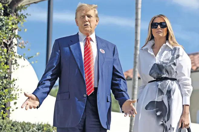  ?? ?? Donald and Melania Trump were seen together in public for the first time since Jan 18, as Mrs Trump suggested she may appear on the campaign trail