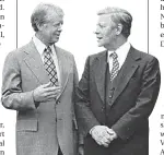 ?? FOTO: SIMON ?? Jimmy Carter (l) und Helmut Schmidt 1978 beim Weltwirtsc­haftsgipfe­l in Bonn.