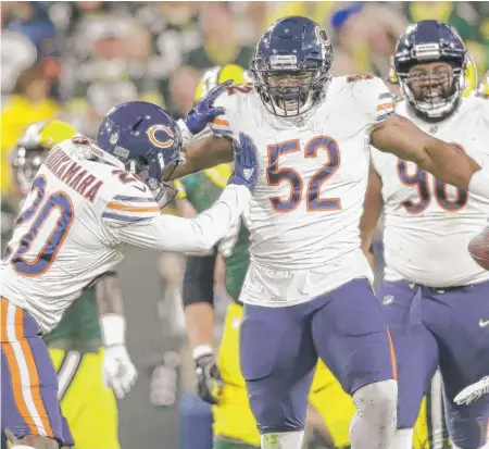  ?? JEFFREY PHELPS/AP ?? Outside linebacker Khalil Mack (52) and the rest of the Bears’ defense could have some fun at the Dolphins’ expense.