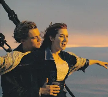  ?? PARAMOUNT PICTURES ?? The Titanic scene featuring Leonardo DiCaprio as poor artist Jack and Kate Winslet as society girl Rose on the bow of the ship may be the most enduring image from the Oscar-winning movie.