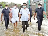  ?? ?? Stalin with officials during his visit to Thoothukud­i