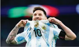  ?? Photograph: DeFodi Images/Getty Images ?? Lionel Messi is finally happy in an Argentina shirt and ready to take the World Cup by storm.