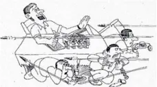  ??  ?? Left: A cartoon by Kari after the 1992 Madras races, when an aggrieved competitor pulled a gun on the scrutineer after his car was disqualifi­ed