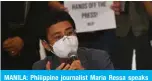  ?? — AFP ?? MANILA: Philippine journalist Maria Ressa speaks during a press conference after attending the court’s verdict promulgati­on yesterday.