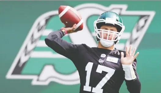  ?? TROY FLEECE ?? It was a good Friday for the Roughrider­s’ Zach Collaros, who earned Murray’s Monster after the quarterbac­k had his best day yet at training camp.