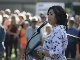  ??  ?? In this June 28, photo Democratic gubernator­ial candidate Paulette Jordan speaks during the Idaho District 18 Democrats Campaign Kickoff BBQ in Boise, Idaho. AP PHOTO/OTTO KITSINGER