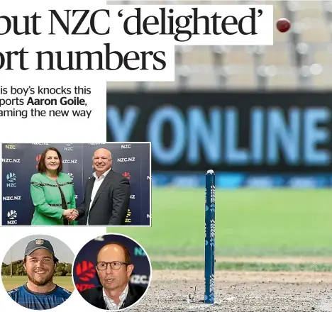  ?? GETTY IMAGES ?? Kane Williamson and the Black Caps, main photo, have lured viewers to Spark Sport, delighting NZ Cricket CEO David White, above right, Spark CEO Joline Hodson, above left, and Spark Sport’s Jeff Latch, below right. Te Puke club president and senior captain Stephen Crossan, below left, is less impressed.