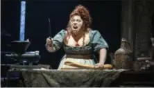  ??  ?? Allison Guinn strikes comedic gold in her portrayal of Madame Thénardier “Les Miserables.”