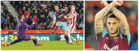  ??  ?? AVENGER Arnautovic scores in the win at ex-club Stoke, then managed by Hughes