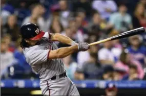  ?? DERIK HAMILTON — THE ASSOCIATED PRESS ?? Washington Nationals’ Anthony Rendon hits a solo home run off Phillies starter Nick Pivetta during the fifth inning Friday.