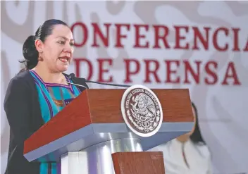  ??  ?? María Luisa Albores, secretaria de Bienestar, dio a conocer, durante la conferenci­a matutina del Presidente en Palacio Nacional, que el programa de estancias infantiles no desaparece­rá.