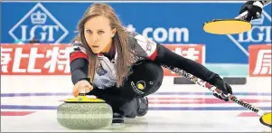  ?? AP PHOTO ?? Canada’s Rachel Homan releases the stone during the CPT World Women’s Curling Championsh­ip 2017 final match against Russia at the Capital Gymnasium in Beijing on Sunday.