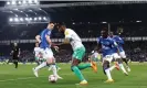  ?? ?? Alexander Isak leaves Everton players in his wake during a mesmerisin­g dribble that set up the fourth goal for Jacob Murphy. Photograph: Alex Livesey/Getty Images