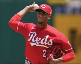  ?? GENE J. PUSKAR – THE ASSOCIATED PRESS ?? Reds pitcher Hunter Greene, a Sherman Oaks Notre Dame High graduate, allowed no hits and struck out nine in 71⁄3 innings against the Pirates, but was tagged with the loss.